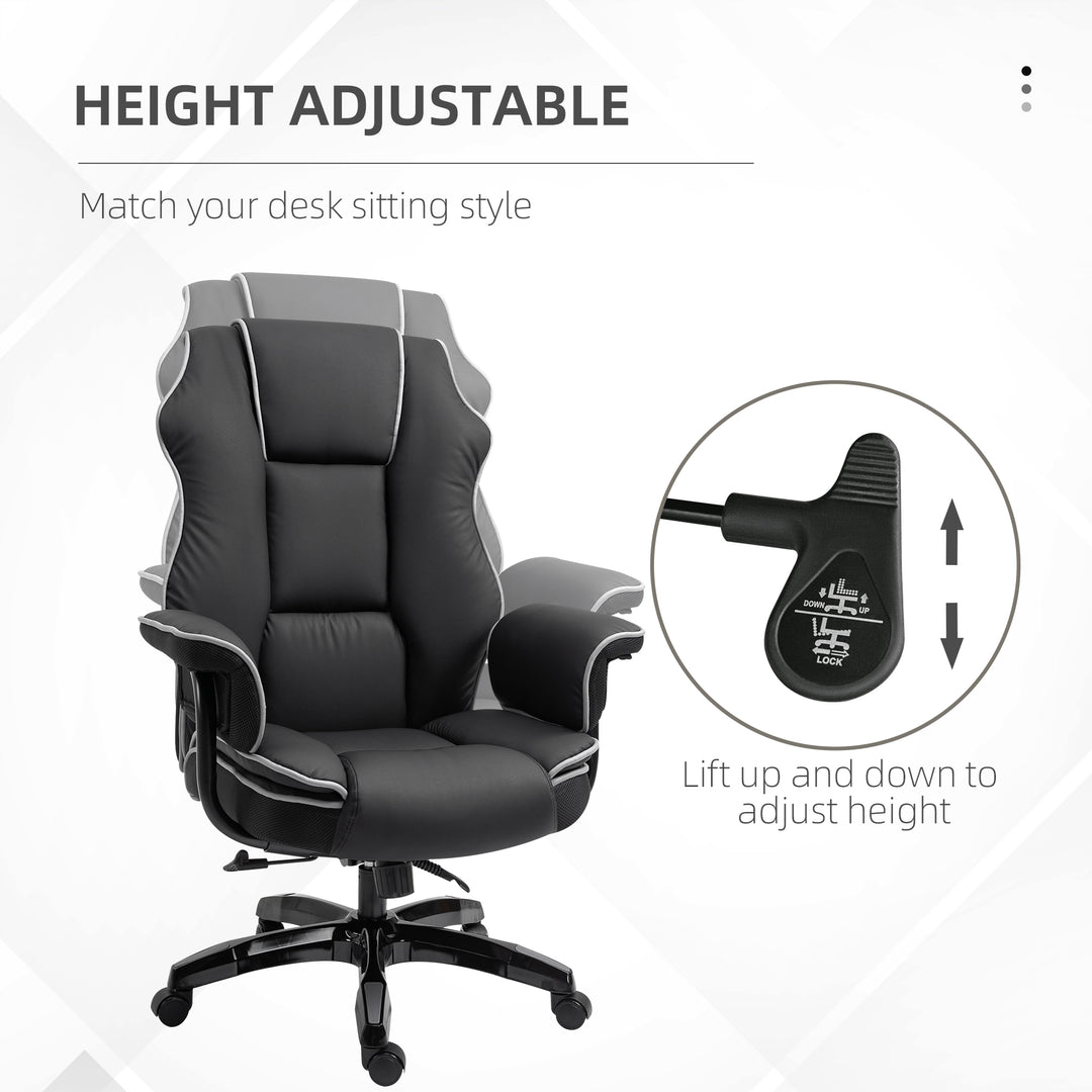 Faux Leather Executive Office Chair, with Contrast Piping - Black/White