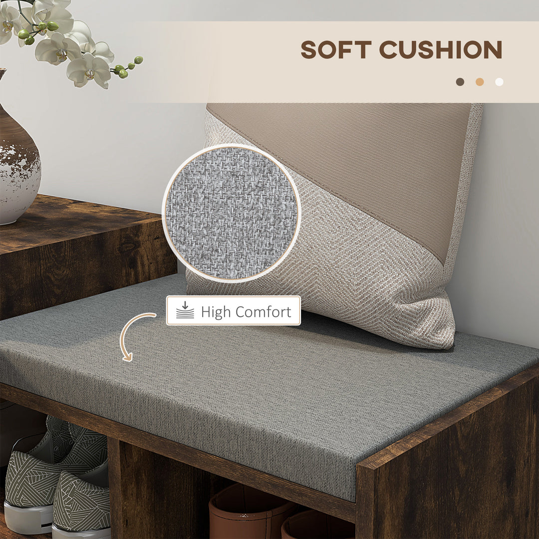 Multi-Compartment Shoe Bench, with Seat - Rustic Brown