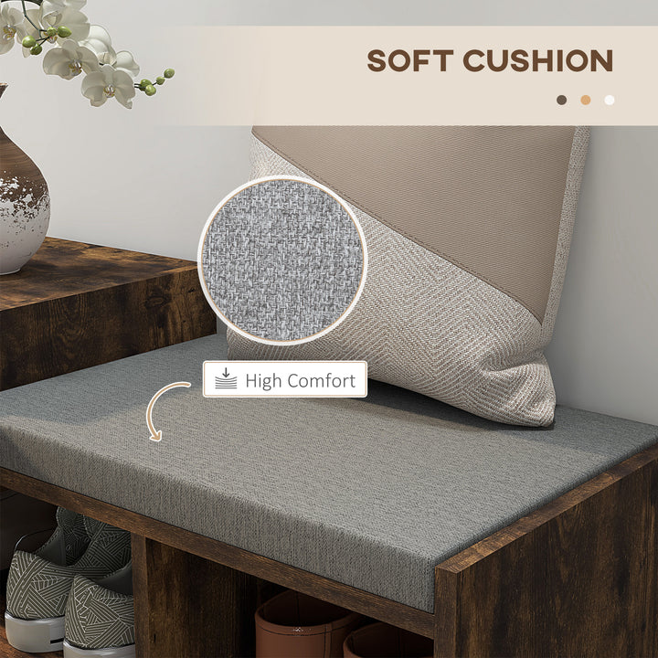 Multi-Compartment Shoe Bench, with Seat - Rustic Brown