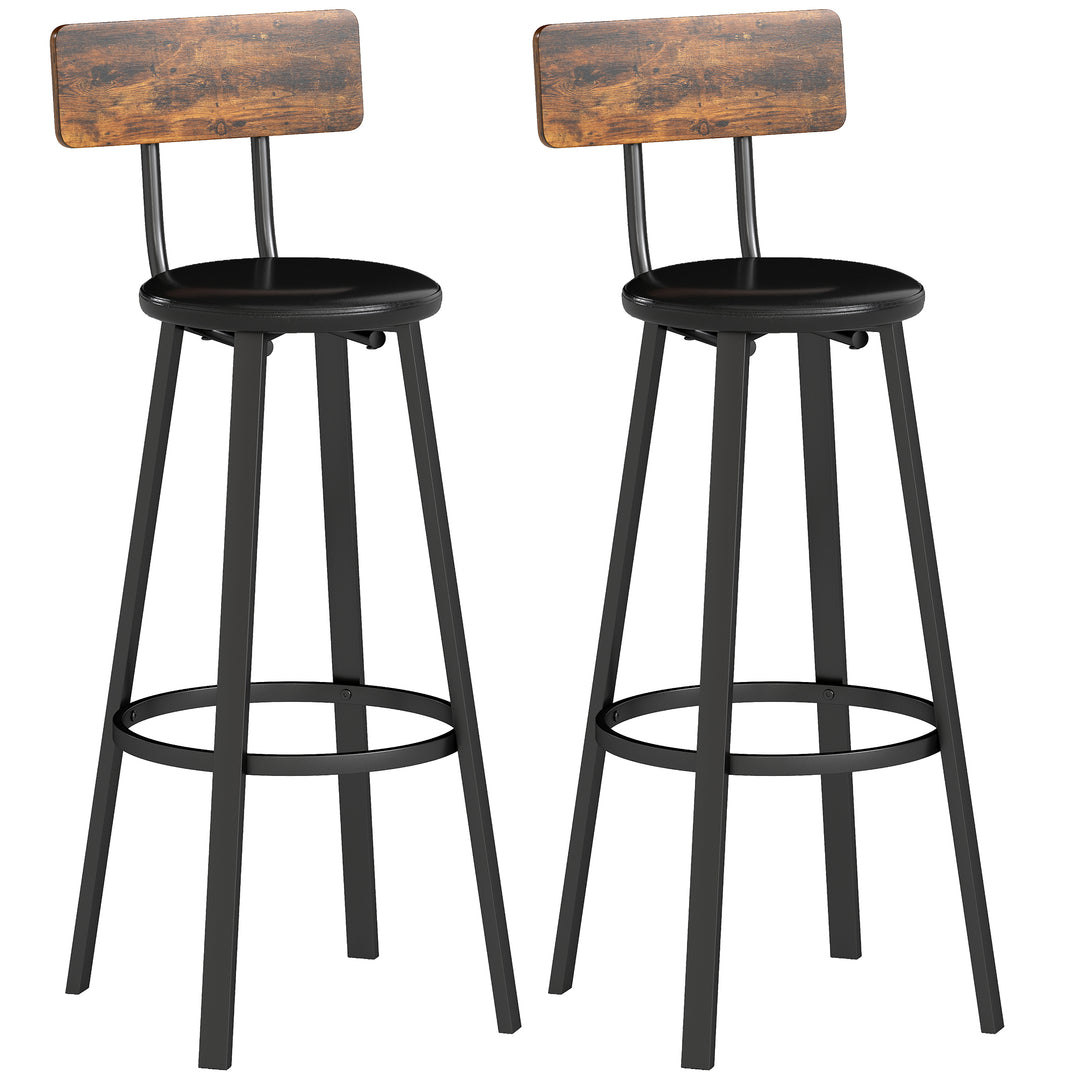 MCL Upholstered Bar Stools Set of 2 with Backrest and Footrest - Rustic Brown and Black