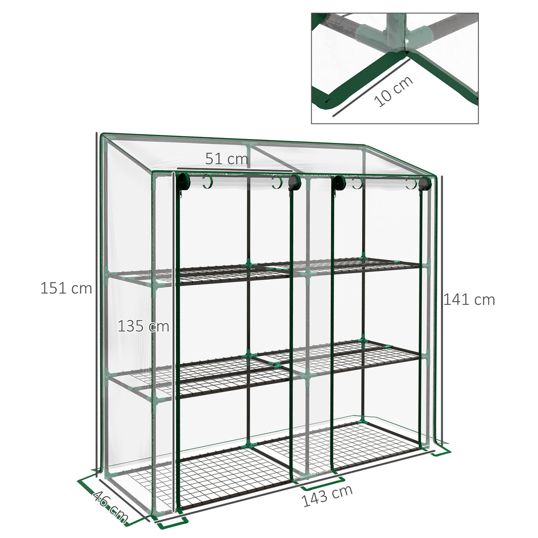 46 x 143cm Mini Lean-To Greenhouse, with Three Inner Shelves