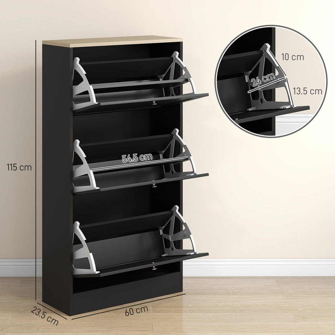 Modern Compact Three-Drawer Shoe Storage Cabinet - Black