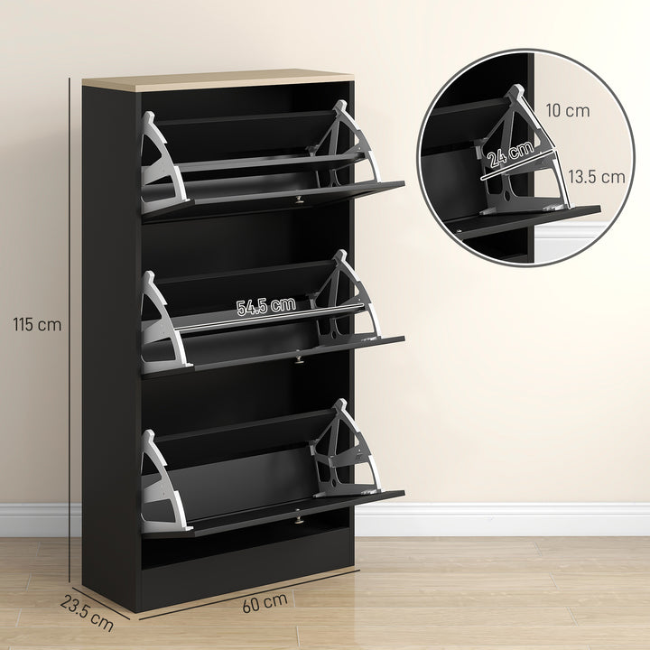 Modern Compact Three-Drawer Shoe Storage Cabinet - Black