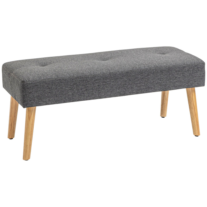 Multifunctional Bed End Bench Tufted Upholstered Shoe Bench Ottoman Footstool Linen Fabric for Entryway Living Room Grey