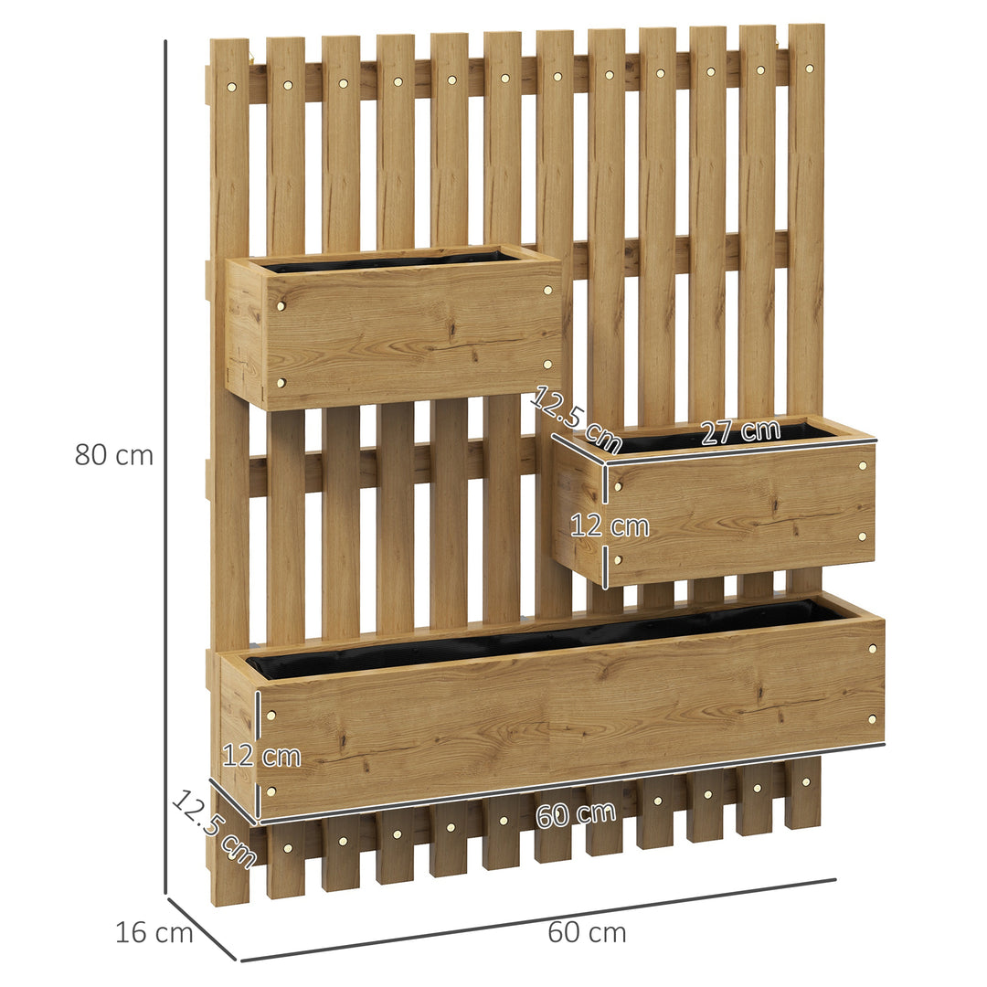 Set of 2 Wall-mounted Wooden Garden Planters with Trellis, Drainage Holes and Movable Planter Boxes, Wall Raised Garden Bed for Patio, Carbonised