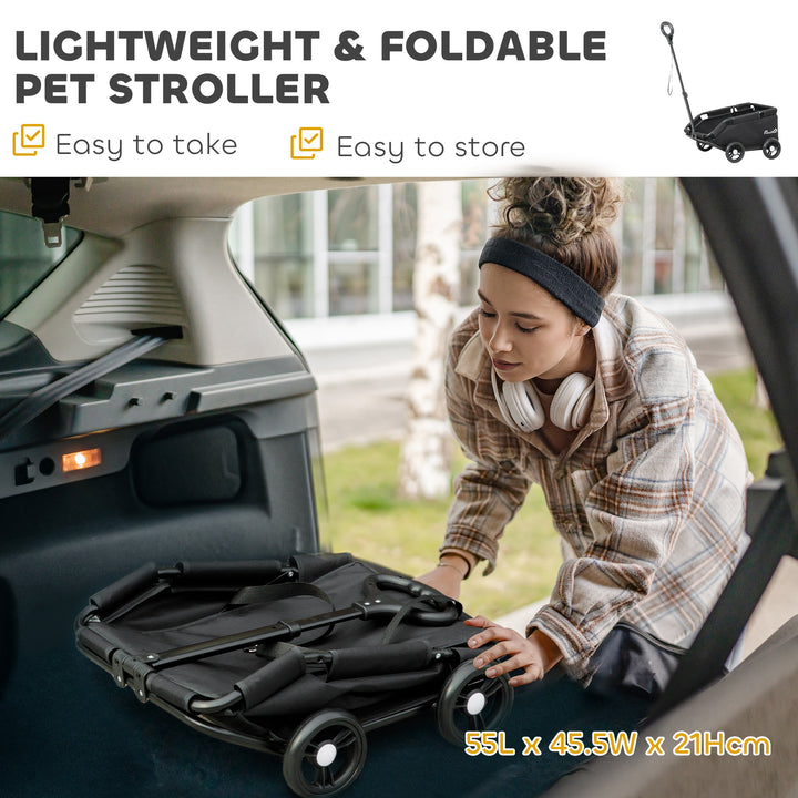 PawHut Pet Wagon Cart, Dog Stroller for Small Dogs and Cats with 4 Wheels, Safety Straps, Storage Bag, Mat