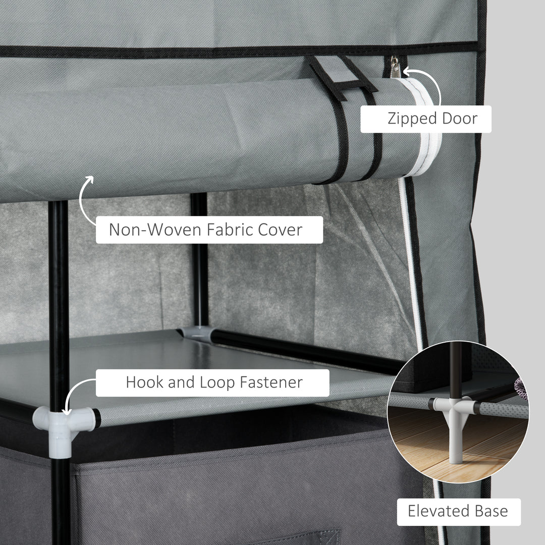 Fabric Wardrobe, Portable Wardrobe, Clothes Storage Unit with 5 Compartments, Hanging Rail and 2 Fabric Drawers, 102 x 42.5 x 162.5cm, Dark Grey