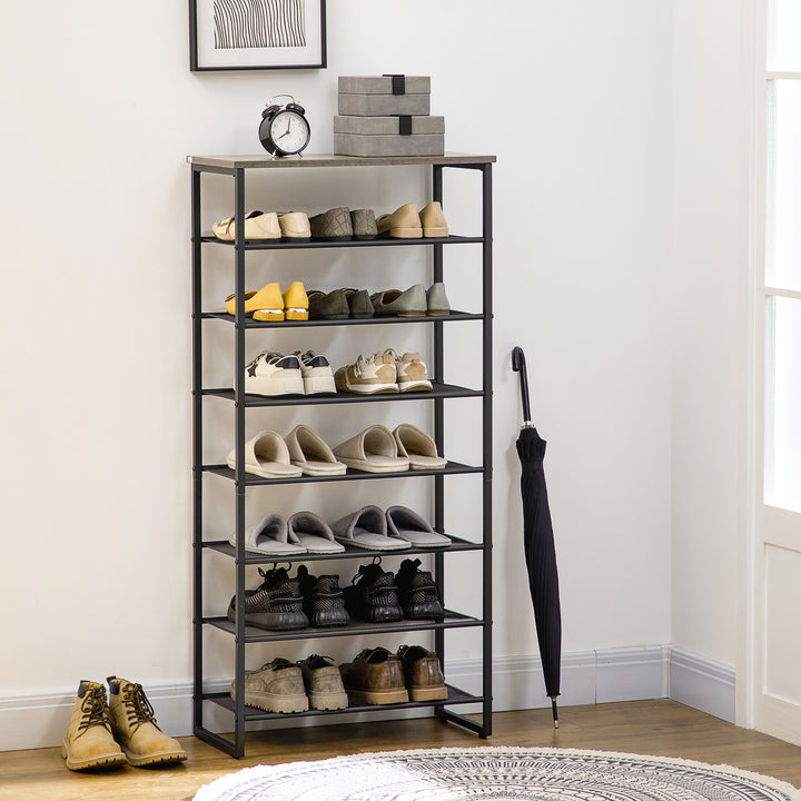8-Tier Shoe Rack, Shoe Storage Organizer with Mesh Shelves, Free Standing Shoe Shelf Stand for 21-24 Pairs of Shoes for Entryway, Hallway, Closet, Grey