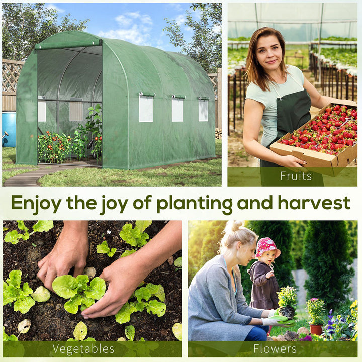 Walk-in Polytunnel Greenhouse, Outdoor Garden Tunnel Greenhouse Tent with Zipped Roll-Up Door and 6 Mesh Windows, 3 x 2M