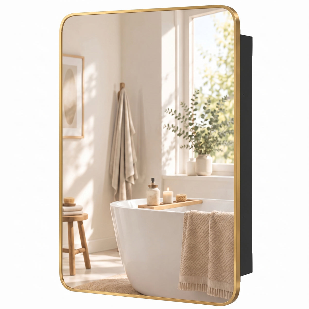 50.8 x 11.6 x 71 cm Bathroom Mirror Cabinet, Wall Cabinet with - Gold Tone