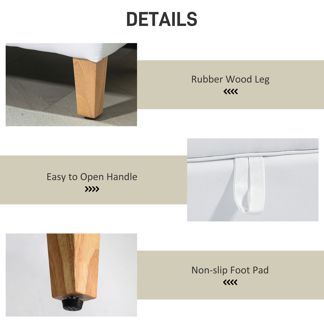 30L Linen Storage Ottoman Padded Footstool with Rubberwood Legs for Storage Box, Bed End, Shoe Bench, Seating, Cream White