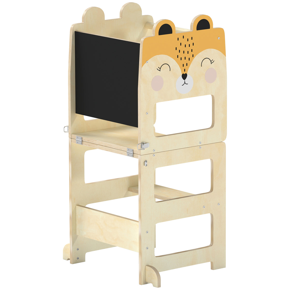 Toddler Step Stool, Standing Tower with Chalkboard, 3-in-1 Fox-Shaped