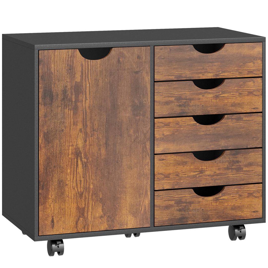 Multi-Storage Mobile Office Storage Cabinet - Rustic Brown