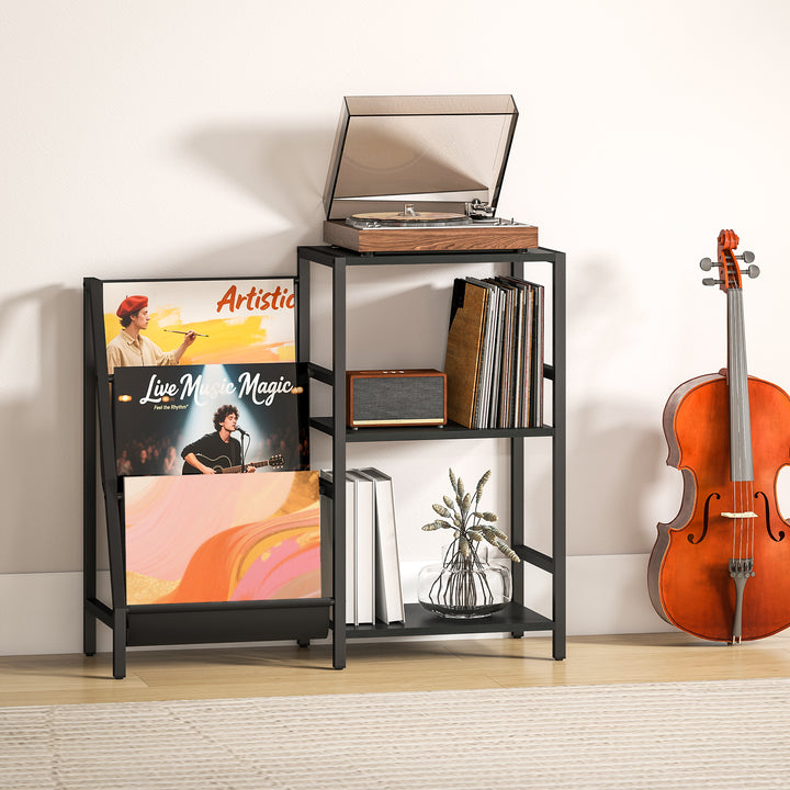3-Tier Record Player Stand, End Table for Living Room, Bedroom - Black Wood Effect
