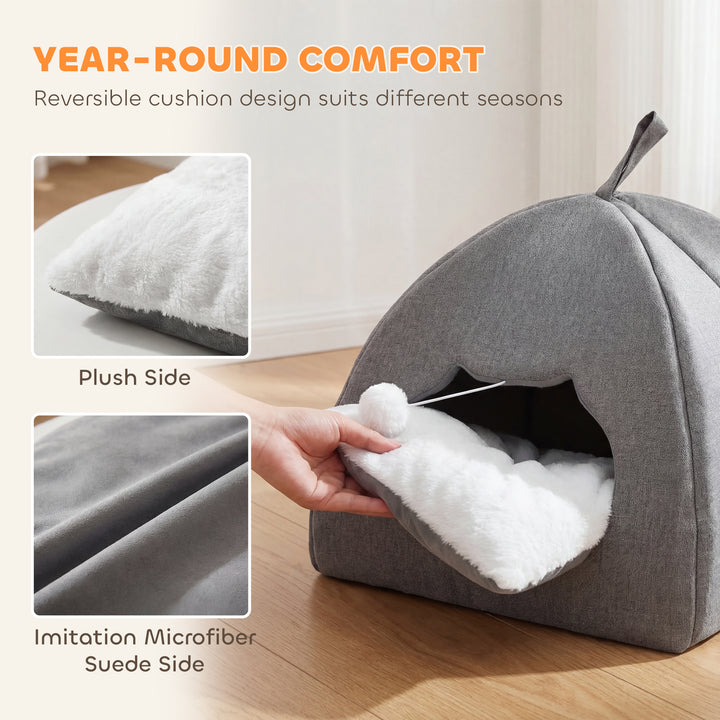 Cat Cave Bed for Indoor Kittens, Cat House with Removable Cushion and 