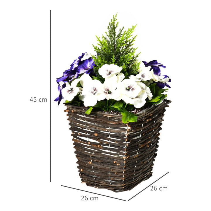 Outsunny Set of 2 Artificial Plant Phalaenopsis Decorative Plant with Straw Plaiting Pot, Fake Flower 45cm, White & Purple