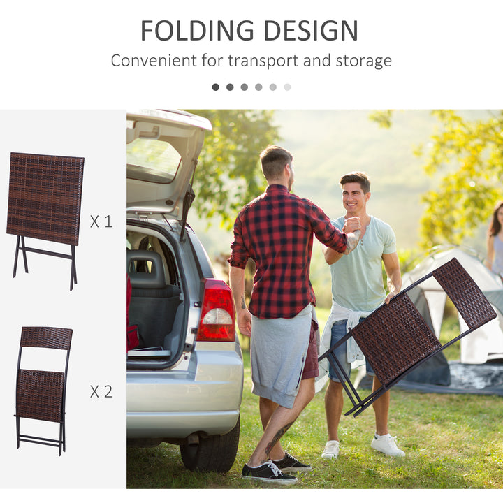 2-Seater Rattan Bistro Set: 1 x table, 2 x chairs-Brown