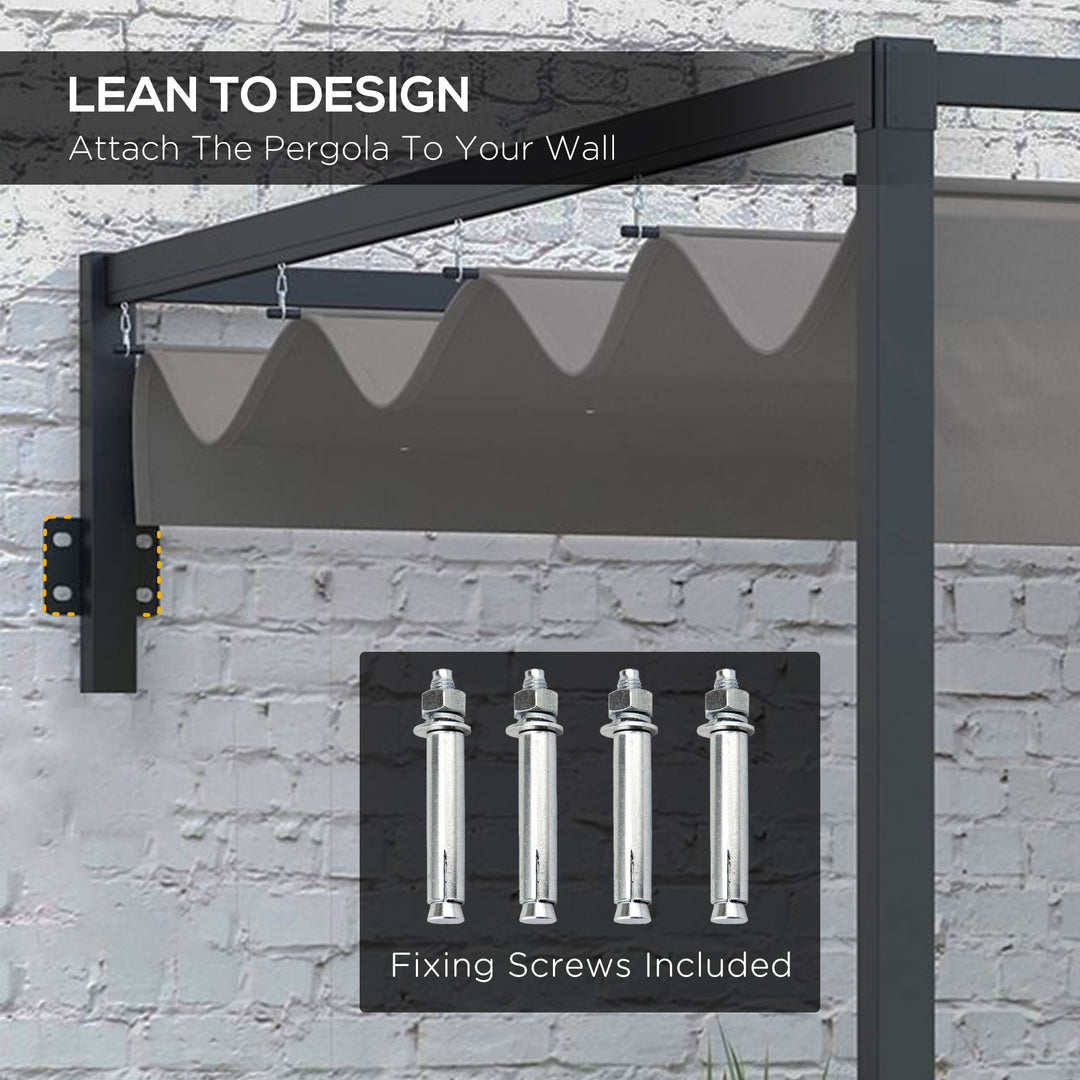 2 x 3(m) Lean To Steel Pergola, with Moving Fabric Canopy - Dark Grey