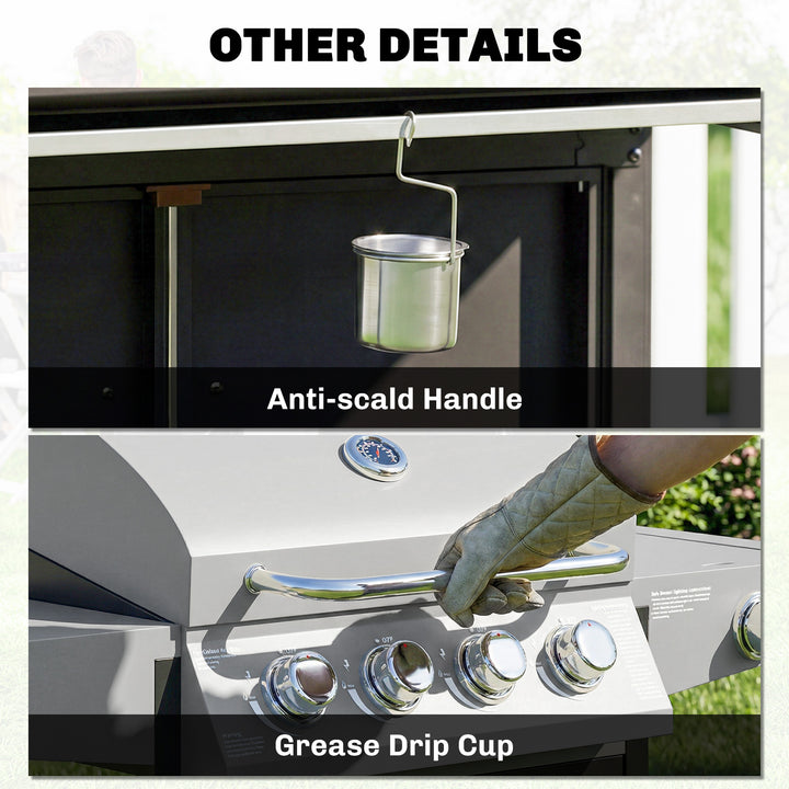 4+1 Burner Gas BBQ Grill with Side Burner, 14.5 kW Steel Portable Gas 