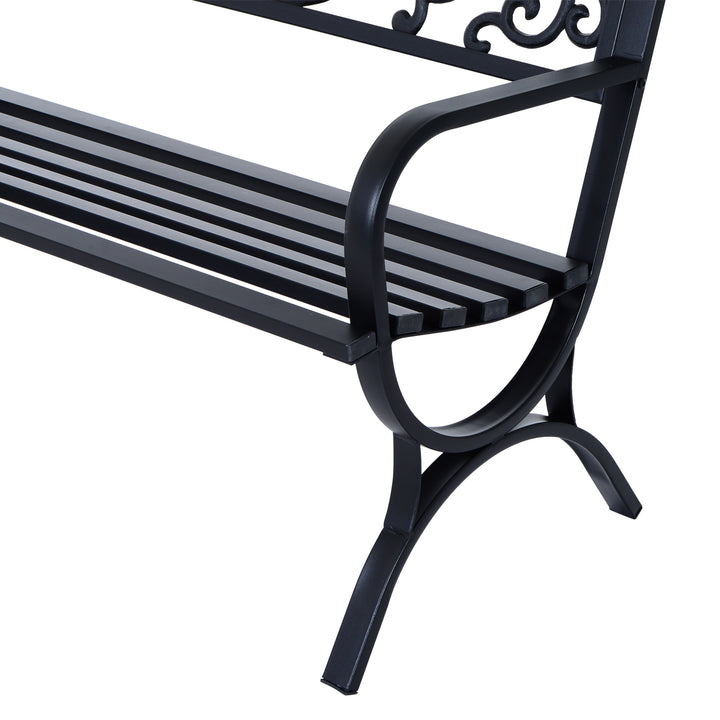 127L x 60W x 85H cm Powder Coated Garden Bench for Patio Backyard, Steel-Black