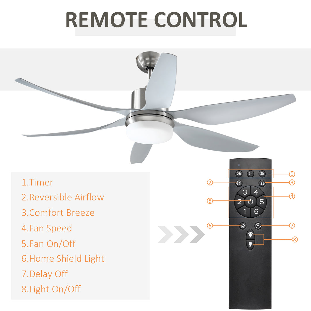 MCL Reversible Ceiling Fan with Light, 6 Blades Indoor Modern Mount LED Lighting Fan with Remote Controller, for Bedroom, Living Room, Silver