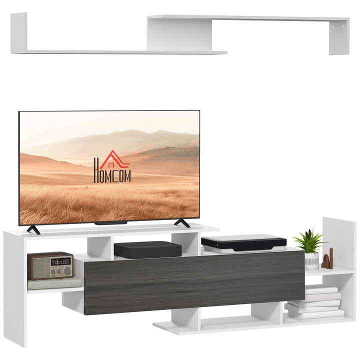 HOMCOM TV Unit w/ Storage for Wall-Mounted 65" TVs or Standing 50" TVs, TV stand set w/ a Wall Shelf & a Cabinet for Bedroom-White & Grey | Aosom UK