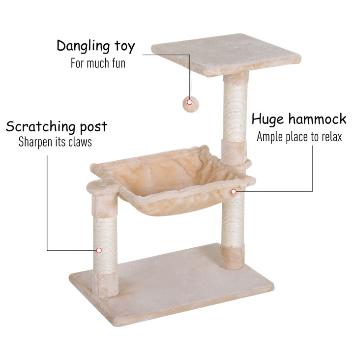 PawHut 70cm 2-Tier Cat Tree with Hammock Bed, Natural Sisal Scratching Post & Dangle Toy, Pet Scratch Stand | Aosom UK