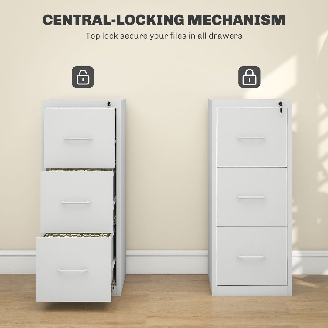 Three-Drawer Modern Steel Filing Cabinet - Cream