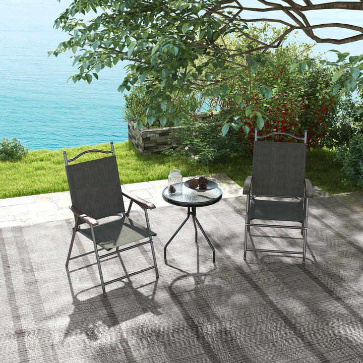 Set of Two Folding Garden Chairs, with Fabric Mesh Seats - Dark Brown