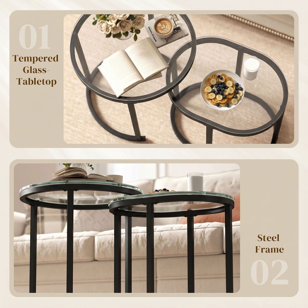 Nest of Tables with Steel Frame and Tempered Glass Tabletop, Modern Co