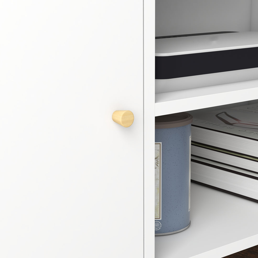 MCL TV Stand Cabinet up to 55 Inches, TV Unit with Storage Shelves and Wood Legs for Living Room, Bedroom, White