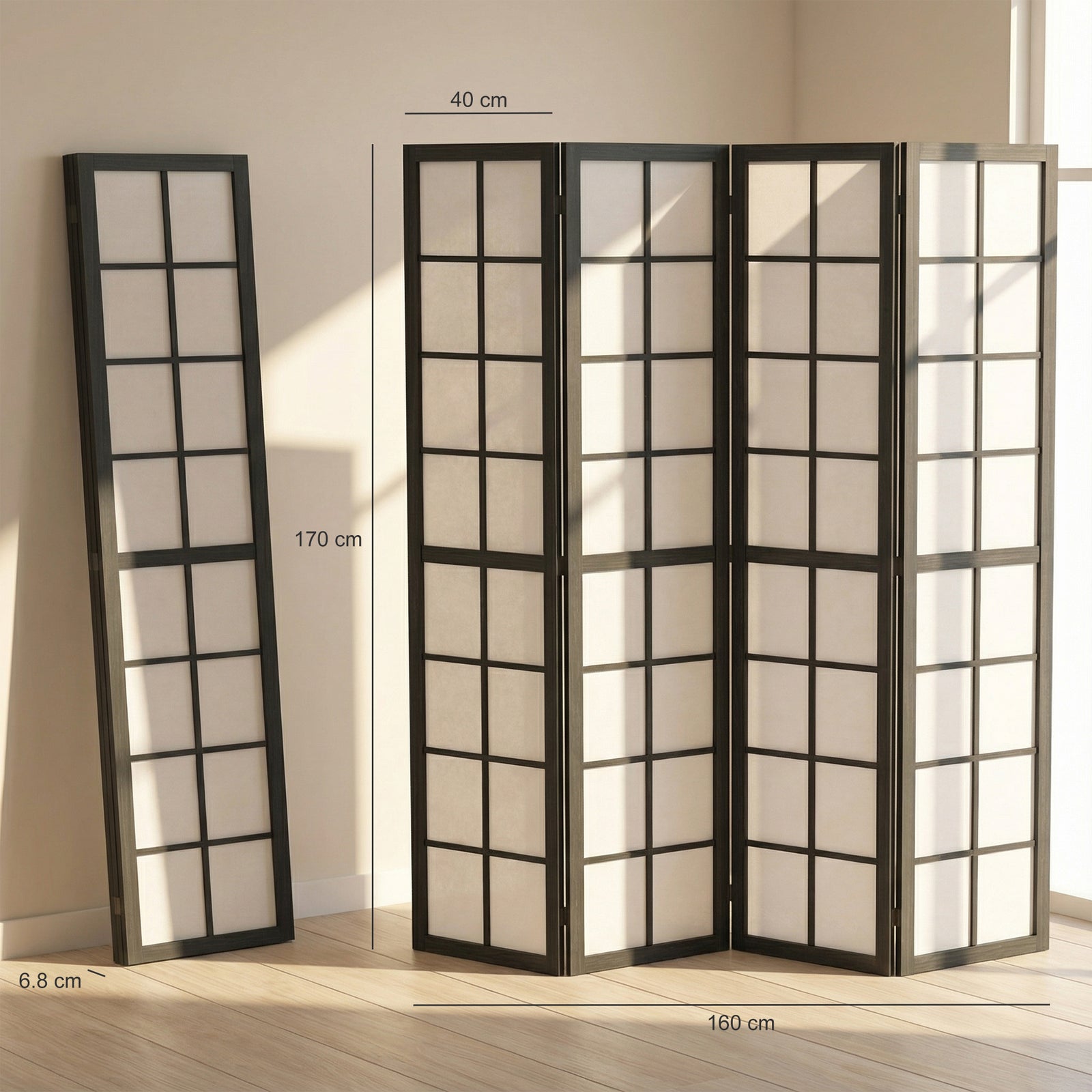 4 Panel Folding Room Divider, Freestanding Room Separator, Indoor Priv