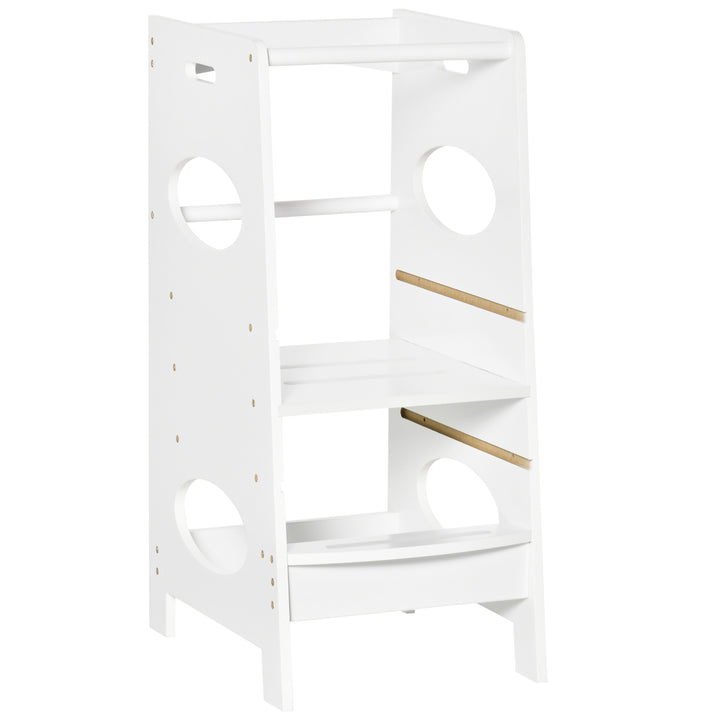 MCL Toddler Step Stool Kids Adjustable Standing Tower with Safety Rail for Kitchen Counter White