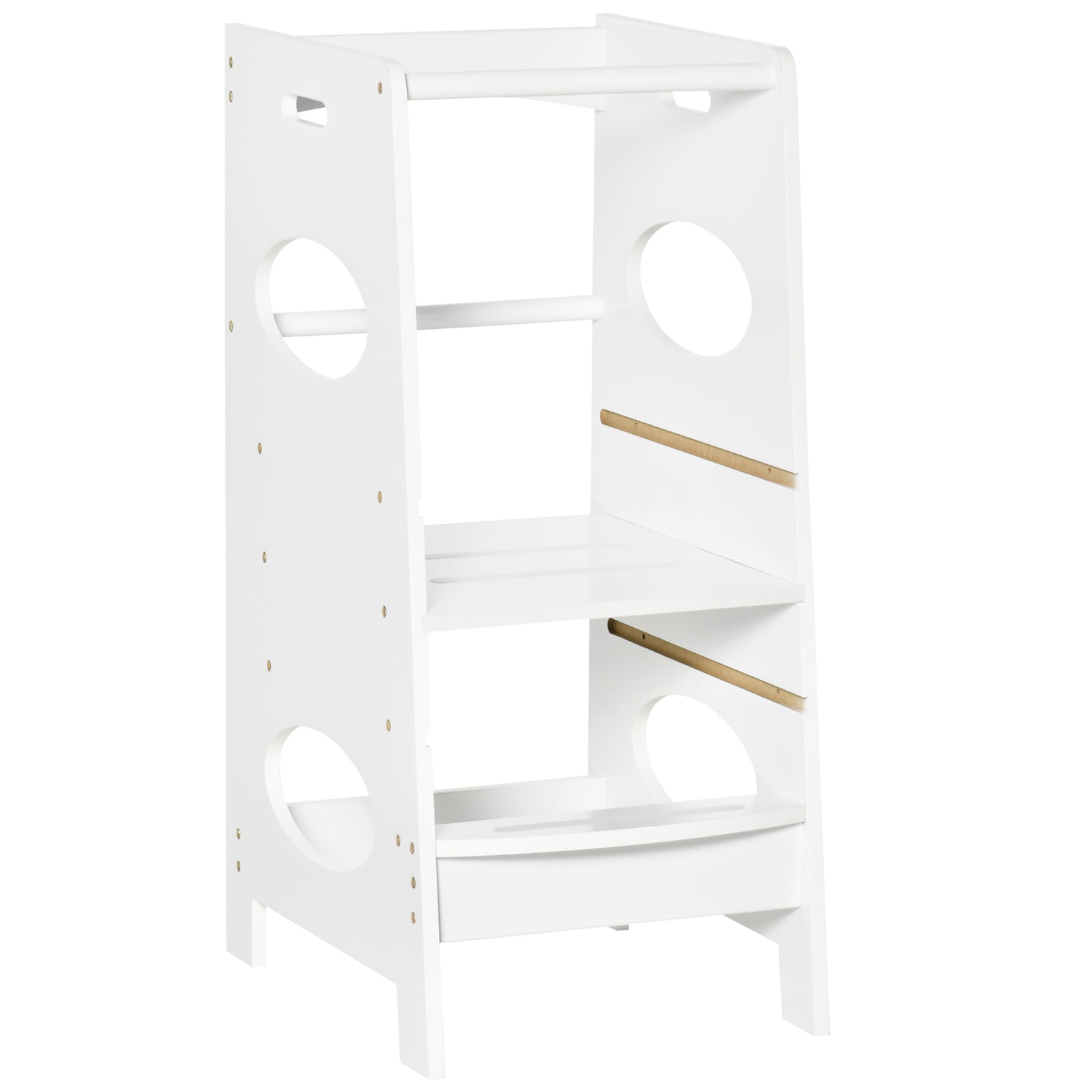Toddler Step Stool Kids Adjustable Standing Tower with Safety Rail for Kitchen Counter White