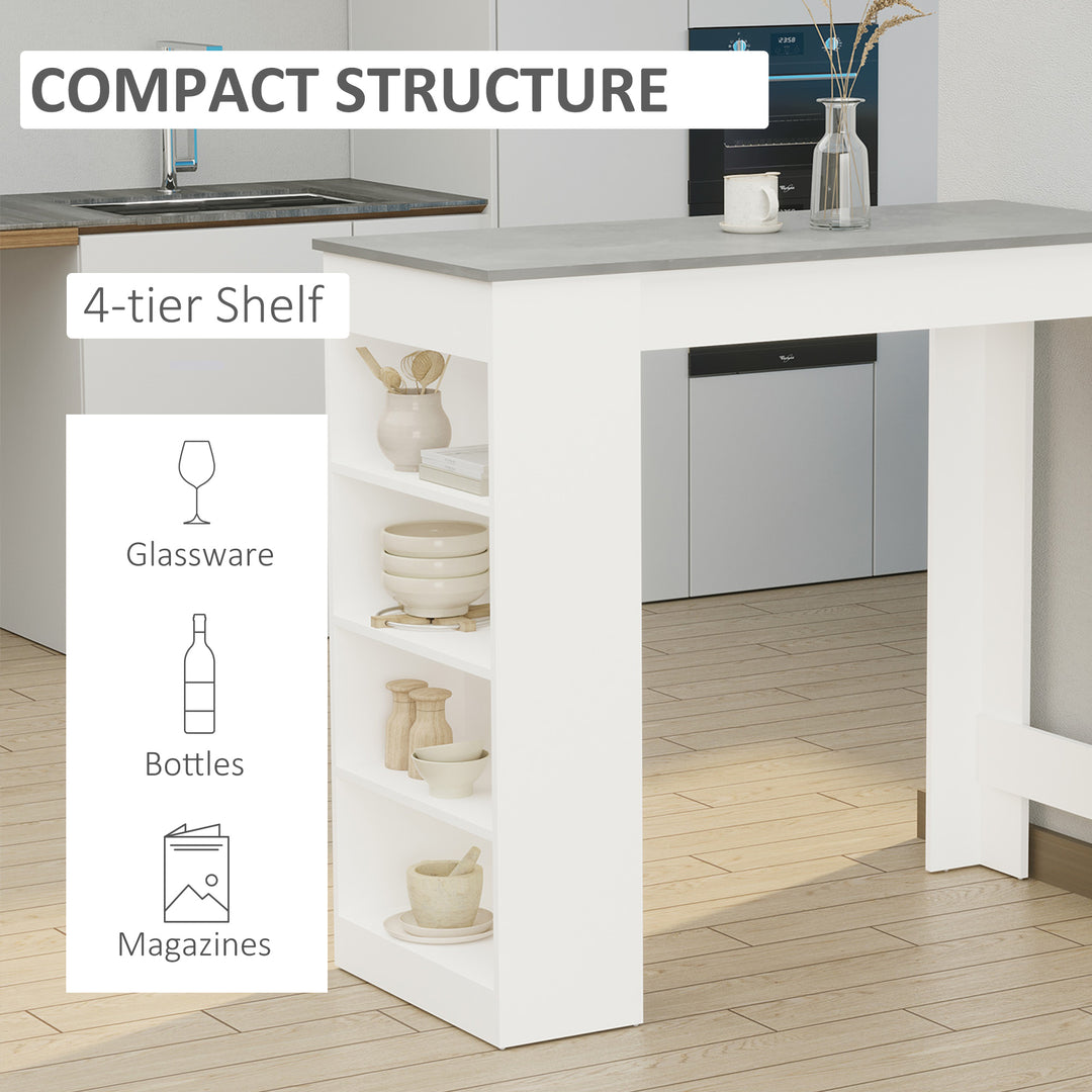 Bar Table, Dining Table with 4-Tier Storage Shelf for Breakfast Bar, Kitchen, Dining Room, Living Room, Grey