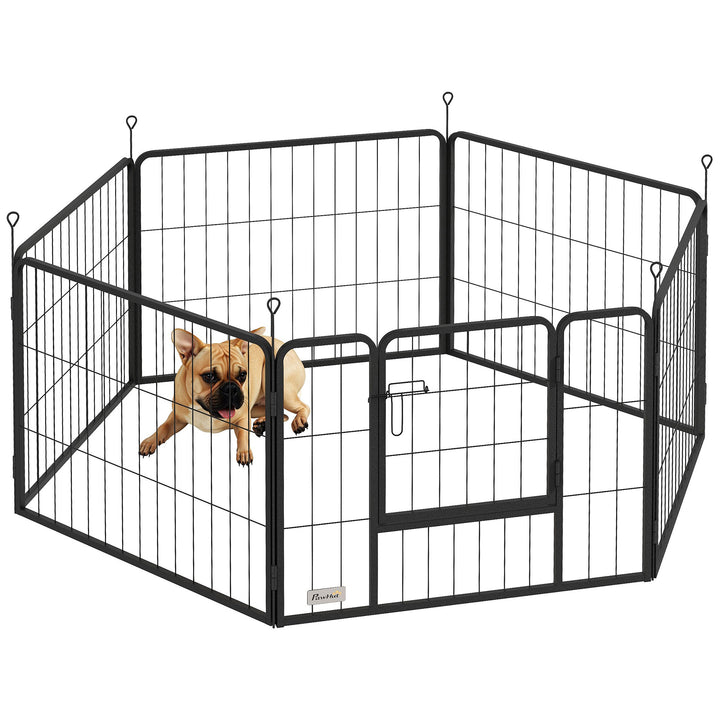 6 Panels Dog Playpen, Portable Detachable Puppy Pen with Door, for Small Dogs, 60cm High, Grey