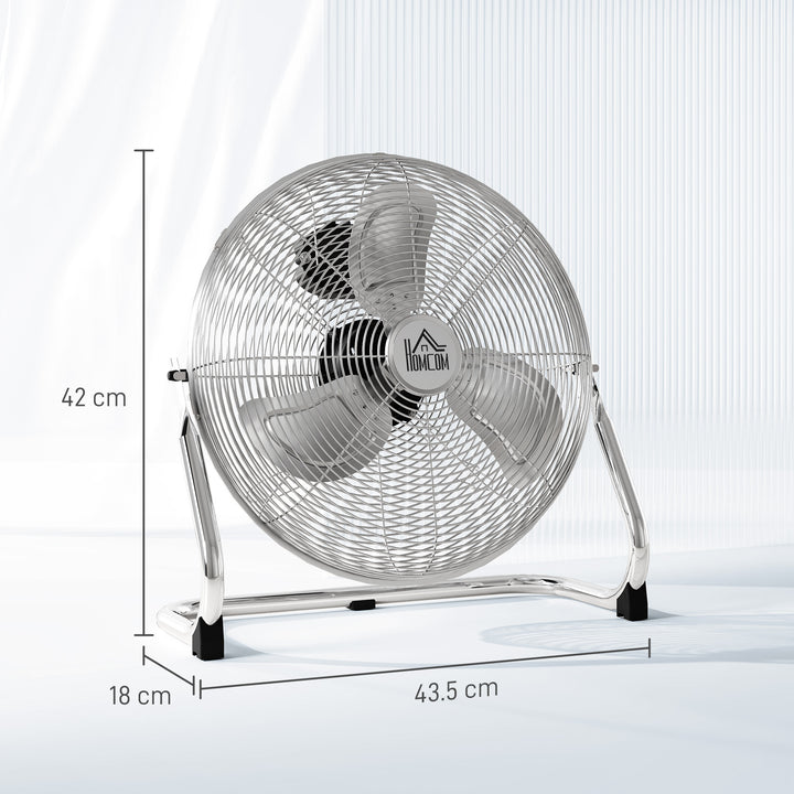 Metal Floor Fan with 3 Speeds & 120° Adjustable Tilt - Silver Tone