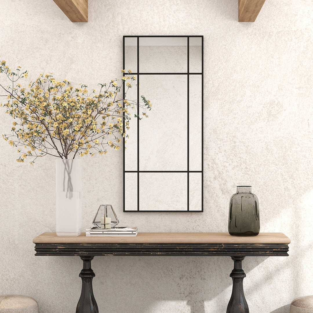Decorative Grid Wall Mirror, with Back Hooks - Black