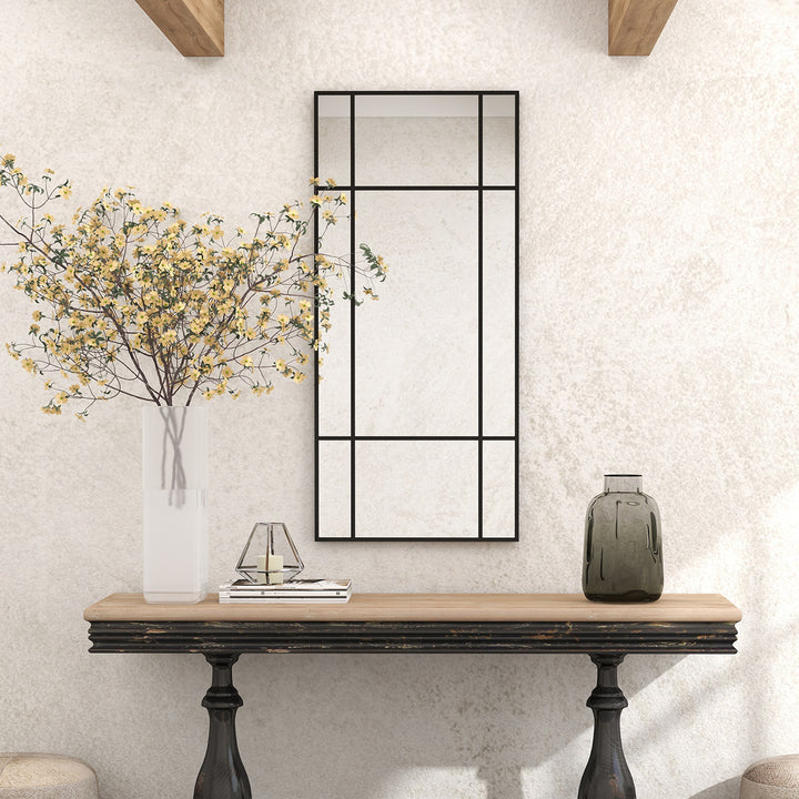 Decorative Grid Wall Mirror, with Back Hooks - Black