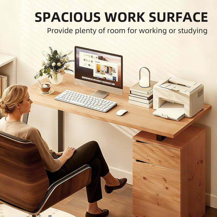 MCL Computer Desk, Writing Desk with Cabinet, Drawer, Metal Legs, Work Table for Home Office Study, Natural Wood Finish
