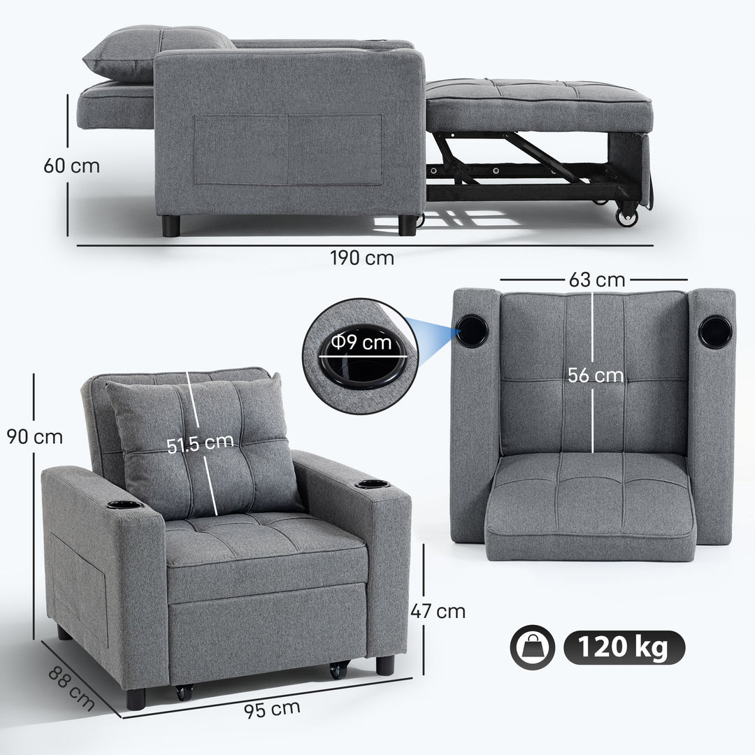 3-in-1 Single Sofa Bed, Convertible Sleeper Chair Bed