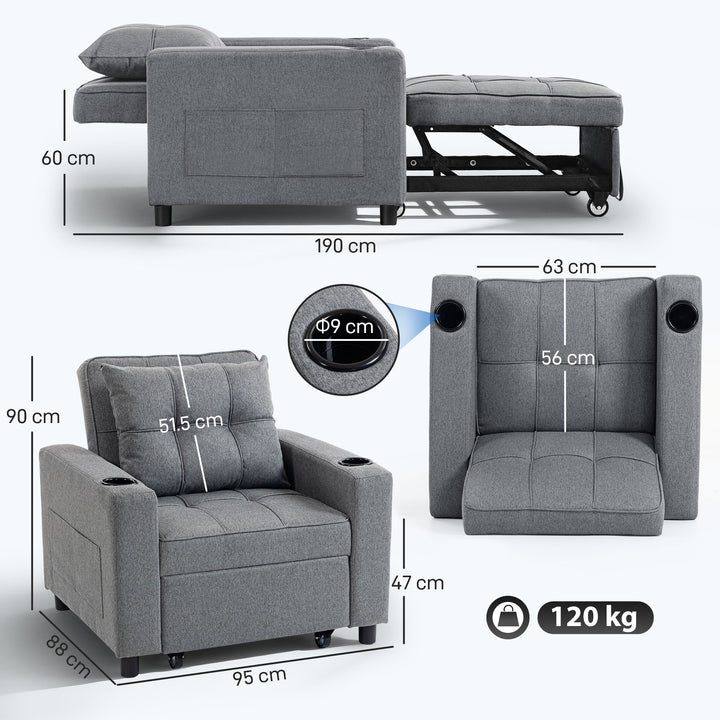 3-in-1 Single Sofa Bed, Convertible Sleeper Chair Bed