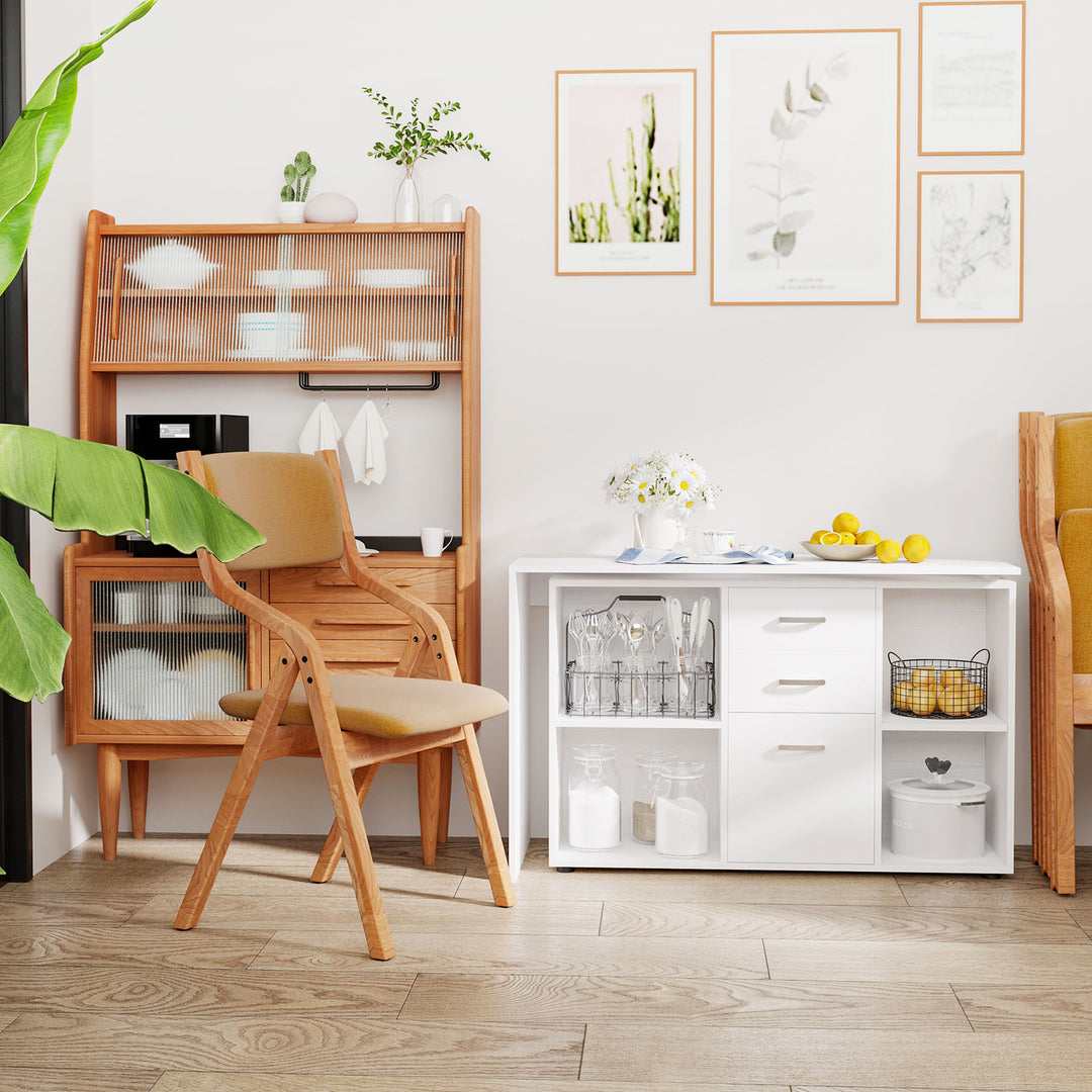 L-Shaped Computer Desk with Storage Compartments, Drawer and Cabinet, Laptop PC Corner Table, Home Office Workstation, 120 x 115 x 76cm, White