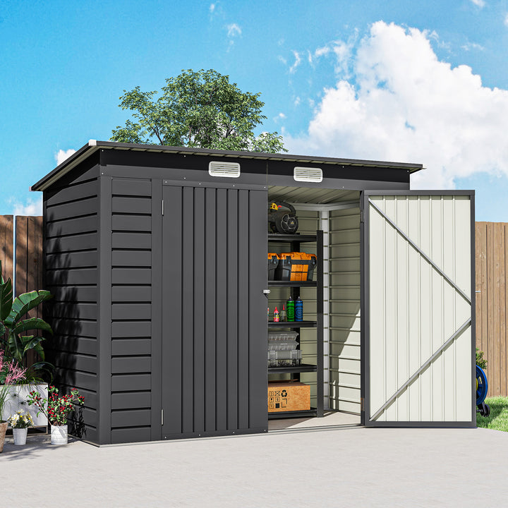 3.7 x 7.9ft Galvanised Steel Shed, with Latched Door and Padlock - Grey