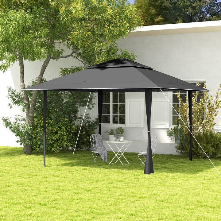 Outsunny Pop-up Gazebo with Double Roof, 4 x 4m, Canopy Tent, UV Proof, Roller Bag, Adjustable Legs, Outdoor Party, Steel Frame, Dark Grey