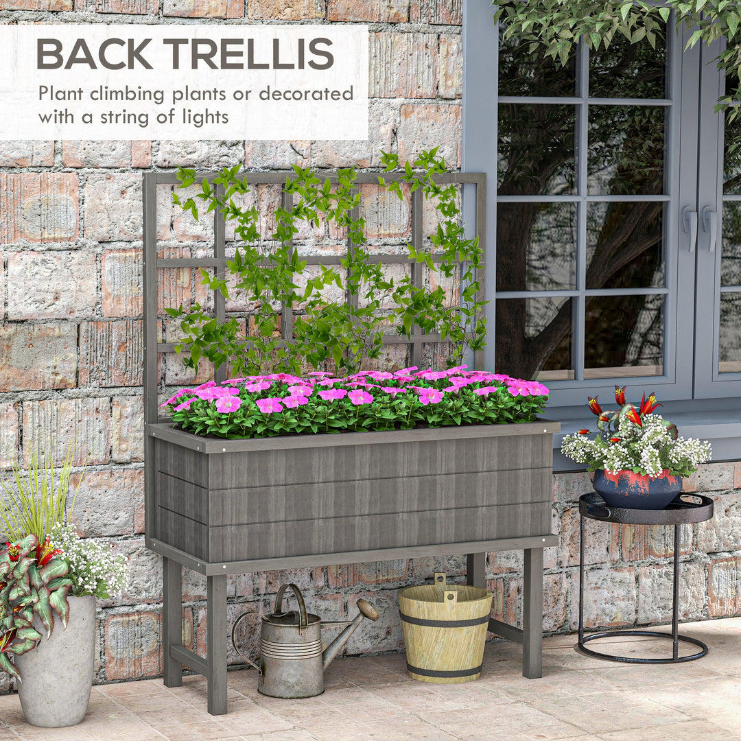 45 x 105cm Wooden Garden Planter, with Trellis - Grey