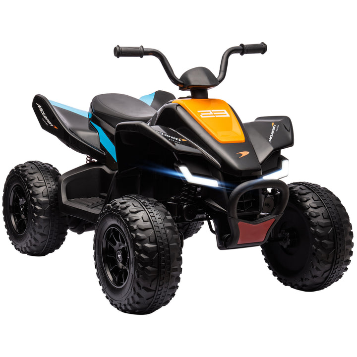 HOMCOM McLaren Licensed Electric Quad Bike, 12V with Music, Headlights, MP3, Suspension Wheels, Black, for Ages 3-8