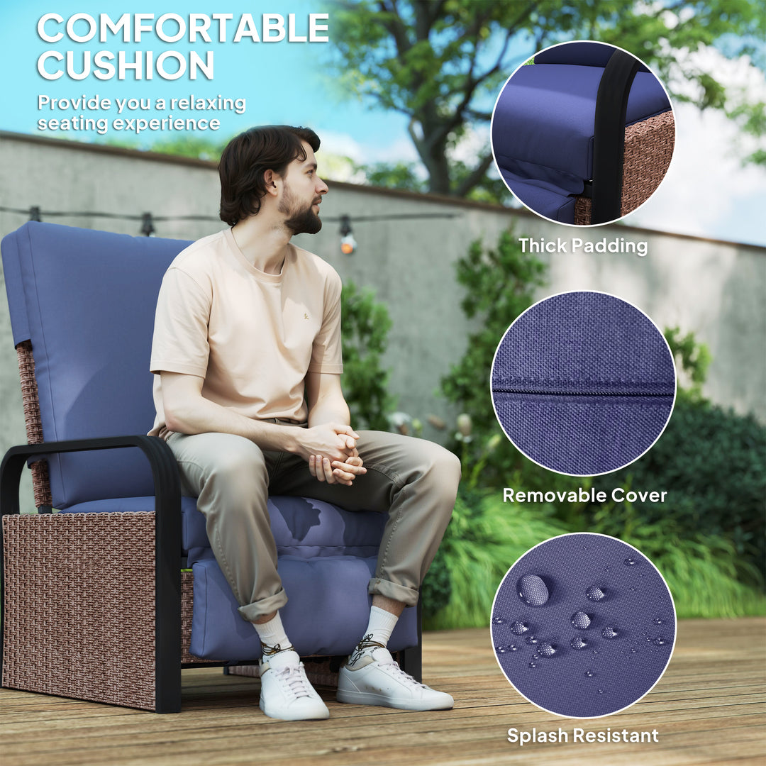 140° Reclining Rattan Armchair - Brown/Blue
