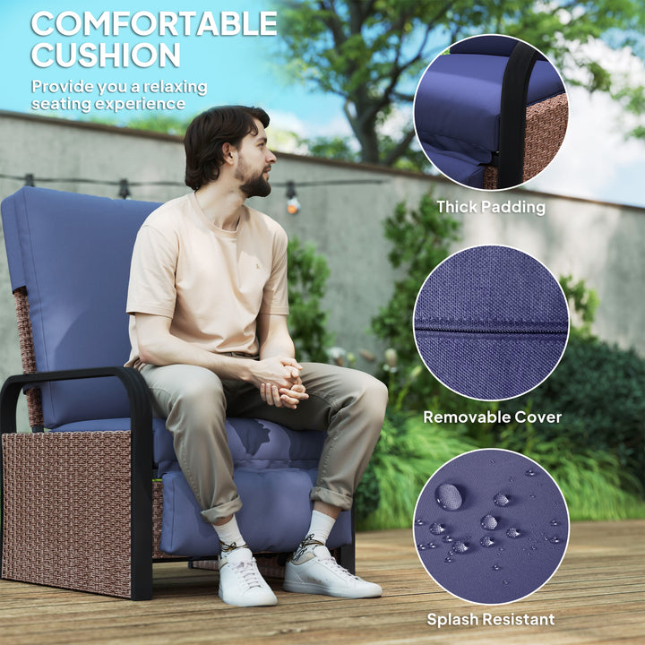 140° Reclining Rattan Armchair - Brown/Blue