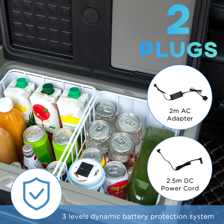 40L Car Refrigerator, Portable Compressor Cooler Box, Fridge Freezer w/ Inner LED Light, Foldable Handles, Cup Holders, 12/24V DC and 110-240V AC for Campervan RV Boat Travel Down to -20℃
